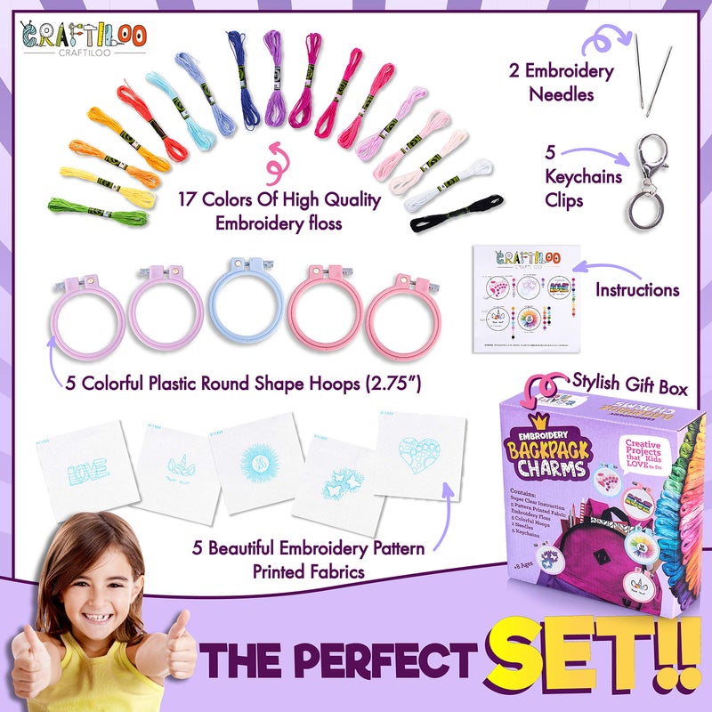 CRAFTILOO 5 Stamped Embroidery kit With Embroidery Patterns. Embroidery Kit For Beginners, Needlepoint Kits For Beginners. Best Beginner Embroidery Kit For Kids Embroidery Starter Kit Cross Stitch Kits - Image 2